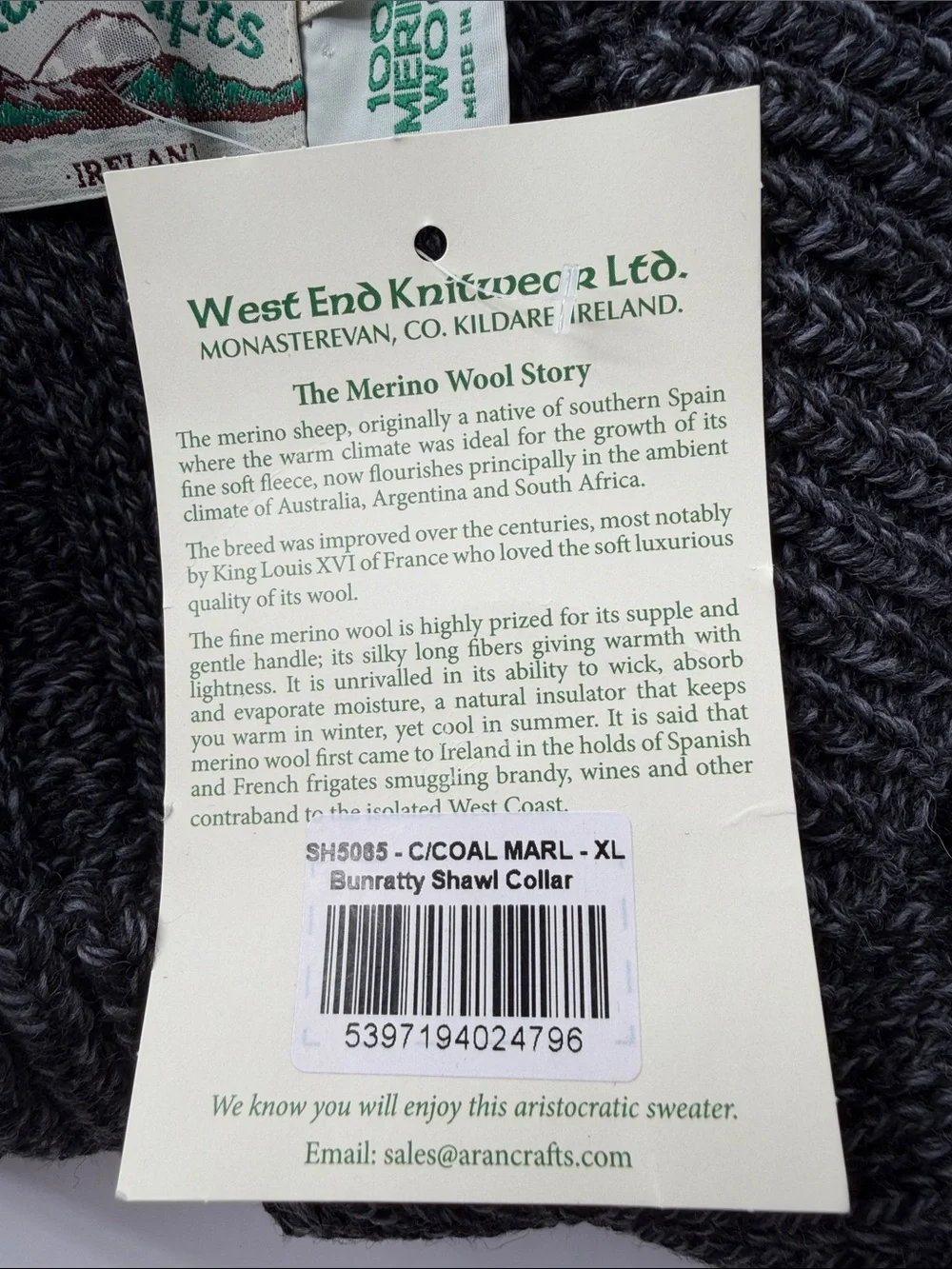 Aran Crafts 100% Merino Wool Irish Cable Fisherman Cabincore Men’s XL Sweater